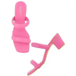 SCENTRA Women's Stylish Barbie Elvire Solid Block Heels | Pink | 7