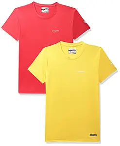 Charged Energy-004 Interlock Knit Hexagon Emboss Round Neck Sports T-Shirt Red Size Small And Charged Pulse-006 Checker Knitt Round Neck Sports T-Shirt Yellow Size Small
