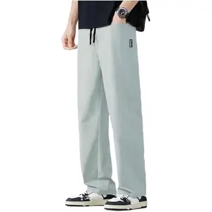 Men's Korean-Style Loose-Fit Joggers | Quick-Dry Poly-Twill Casual Pants with Elastic Waist and Drawstring | Stylish Parallel-Fit Loungewear Bottoms for Everyday Wear (in, Alpha, 2XL, Silver)