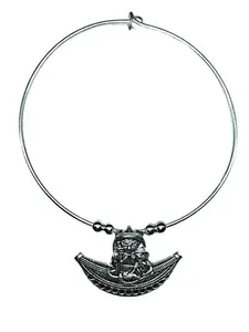 Traditional Oxidised Silver Hasli Necklace with Durga Goddess Pendant, Ethnic Jewellery (Regional)