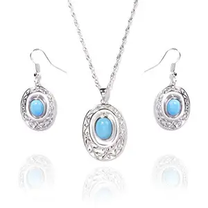 Gempro Genuine Turquoise Fortune Gemstone Chain Pendant Jewelry Set for Women