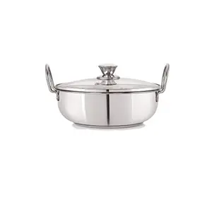 Neelam Stainless Steel 12 22G Induction Bottom Kadai with Glass Lid, 1500 ml, Silver price in India.