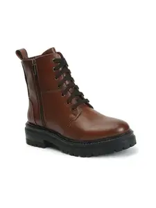 Elle Women's Fashionable Lace-Up Boots Colour-Tan, Size-UK 5