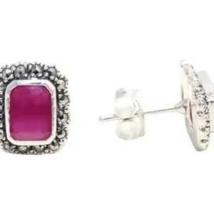 Rajasthan Gems Stud Earrings Tops 925 Sterling Silver Women Marcasite & Onyx Gem Stone Handmade Gift G575