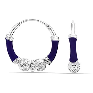 Amazon Brand - Anarva 925 Sterling Silver BIS Hallmarked Purple Enamel Bali Hoop Earrings for Women (Small)