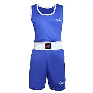 RXN Boxing Vest Top and Shorts Set for Kickboxing/Exercise/Sports/Sparring/Fighting/Training/Fitness Boxers (Blue)