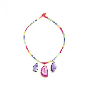 Gempro Women’s Genuine Pink Agate Gemstone Pendant Necklace Elegant Jewelry for Women & Girls