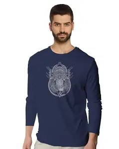 Tantra Om Ganesha Navy Blue Full Sleeves Men Round Neck Printed Tshirt (Large)