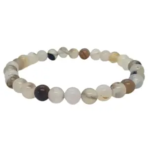 RRJEWELZ Natural Dendritic Agate 8mm Round Shape Smooth Cut Beads 7 Inch Stretchable Bracelet For Men & Women. Unisex Bracelet For Healing, Meditation, Prosperity, Gift & Luck|STBR_RR_11151_7.0