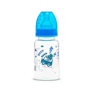 Mee Mee Premium Glass Feeding Bottle with Eazy-Flow Technology, Anti-Colic Valve,Anti Slip,BPA-Free Baby Feeding Bottle for Babies & Toddlers(Blue, 120Ml)