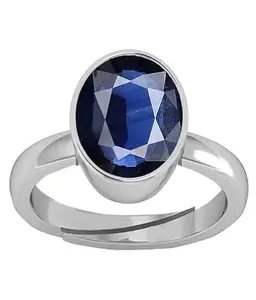 KUSHMIWAL GEMS 19.25 Ratti 18.00 Carat Certified Original Blue Sapphire Silver Plated Ring Panchdhatu Adjustable Neelam Ring for Men & Women by Lab Certified