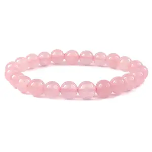 Crystu Natural Rose Quartz Bracelet Crystal Stone 8mm Beads Bracelet Round Shape (Color : Pink)