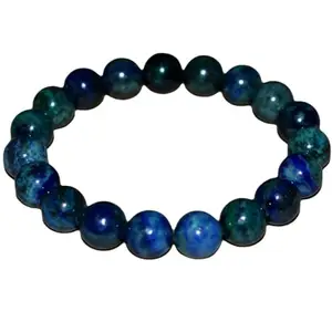 RRJEWELZ Natural Azurite 8mm Round Shape Smooth Cut Beads 7.5 Inch Stretchable Bracelet For Men & Women. Unisex Bracelet For Healing, Meditation, Prosperity, Gift & Luck|STBR_RR_10126_7.5