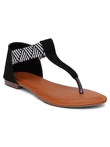 jynx Stylish Sandal For Women And Girls. Casual and Fashionable Flats Sandal. (BLACK, numeric_3)