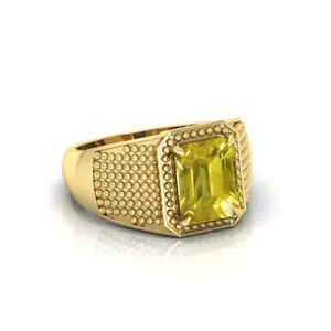 AMG GEMS Pukhraj Stone Original Certified Yellow Sapphire Gemstone Ring Adjustable Woman Man Ring With Lab Certificate Yellow Sapphire Gemstone Ring (5.25 Ratti)