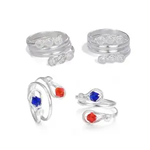 AanyaCentric Pack of 2 Pair Silver-Plated Toe Rings Adjustable, Traditional & Fashion Accessories for Women