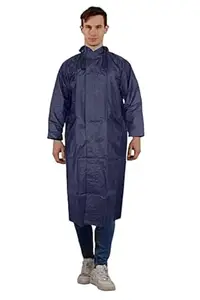 N G PRODUCTS Men Solid Rain Coat/Overcoat with Hoods and Side Pockets and Waterproof Raincoat, Size-L, Color-Blue