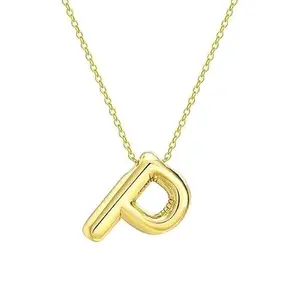 MIAMI Anti Tarnish 'P' Letter Initial Gold Pendant for Women Stainless Steel Jewellery Alphabet Necklace Bubble Alphabet Chain for Women Girls Waterproof Balloon Necklace for Women Necklace for Girls