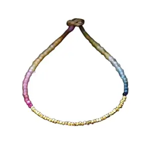 LKBEADS Gold Plated Bracelet with Multicolor Faceted Watermelon Tourmaline Beads – Rondelle 2-2.5mm – 7 inch Adjustable – For Men & Women|LK_STACK_06604