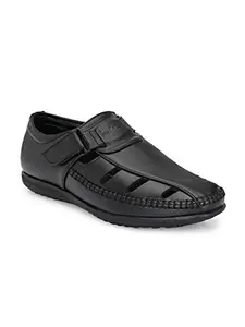 San Frissco Men's Sandals Round Toe Shoe Style Summer Slip On Fisherman Sandals for Men/Stylish Flexible Cushioned Footbed with TPR Stitched Sole - 7 (Black)