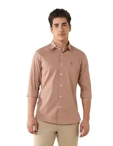 U.S. Polo Assn. Men's Solid Tailored Fit Shirt (USSHT2666_Peach
