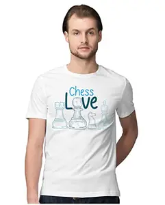 ALLEN BLACK Men's Regular Fit T-Shirt Chess Love Illustration 100% Cotton T-Shirt White_CHESSLOVEM-White L Men Round_