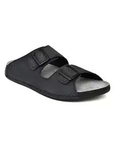 NICO NERINI Men's Leather Comfort Slippers | Slip-On Round Toe | Soft TPR Sole | Indoor/Outdoor for mens