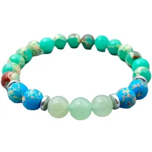 RRJEWELZ Natural Aventurine & Sea Sediment Jasper 8mm Round Shape Smooth Cut Beads 7 Inch Stretchable Bracelet For Men & Women. Unisex Bracelet For Healing, Meditation & Luck|STBR_RR_10661_7.0