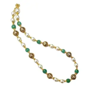 Navrabeads Regal Glow: Pearl & Filigree Beads Necklace in Green