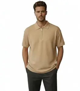Men's Premium Waffle Knit Polo T-Shirt | Stylish Quarter-Zip Collar Textured Tee | Regular Fit Half Sleeve Casual Streetwear Polo (Pack of 1)
