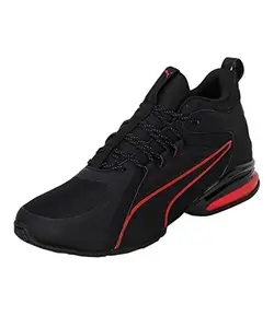 Puma Unisex-Adult Axelion Mid Black-High Risk Red Running Shoe - 6 UK (37711903)