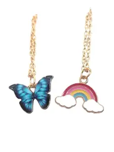 SIRANI, Gold Plated butterfly and Rainbow Pendant with Link Chain | Necklace For Women & Girls | (Blue)