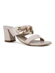 Inc.5 Womens Beige Party Wear Solid Square Heels