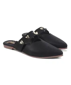 JM LOOKS Mule Slippers for Women,Slingback Flat Pointed Toe Backless Mule Slides Suede Slip On Loafers Casual Work Office Shoes - Black