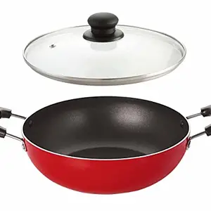 NIRLON Nonstick Coated Aluminium Deep Kadhai Jumbo Size, 26 cm with Glass Lid for Daily Cooking price in India.