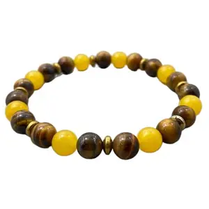 LKBEADS Tiger's Eye & Yellow Jade Bracelet, Beaded Bracelet, Gift for Her, Gemstone Bracelet, Healing Bracelet, 8mm Beads, Friendship Bracelet|8mm Round|Smooth|Multicolor|SRC_LI_000094