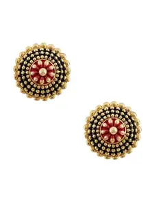 Atibelle gold plated & red-black meenakari work - inspired minimal studs earrings