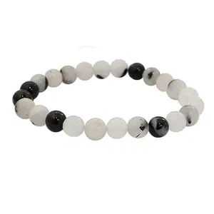 MODERN CULTURE JEWELLERY Natural Black Rutile Beads Bracelet | Handmade Semi-Precious Gemstone Stretch Bracelet for Unisex Adult