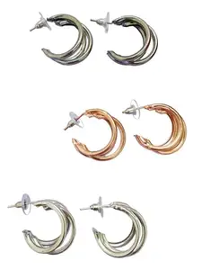 Femmibella Multicolour Set of 3 Triple Tone Hoop Earrings For Women and Girls