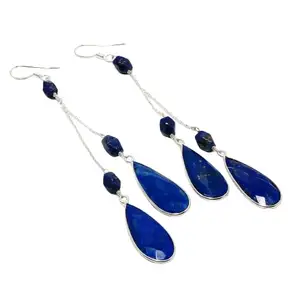 Natural Lapis Lazuli Long Earrings | 925 Sterling Silver Earrings | Handmade Wedding Jewelry For Womans | Occasion Gifts