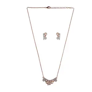 VOYLLA Vintage Inspired Brass Faux Pearls and CZ Adorned White Rhodium Plated Pendant Set