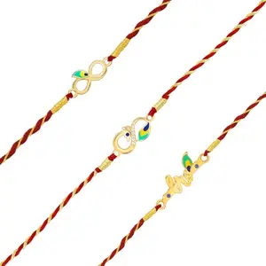 GIVA 925 Silver Golden Mor Rakhi Combo (Set of 3)| Raksha Bandhan Rakhi for Men | Gift for Men & Boys | With Certificate of Authenticity and 925 Stamp