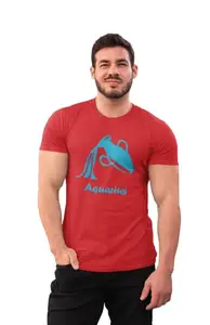 Bag It Deals Pisces (BG Sky Blue) Red Round Neck Cotton Half Sleeved T-Shirt with Printed Graphics
