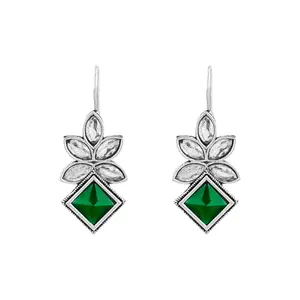 Teejh Aradhana Green Silver Oxidised Earrings