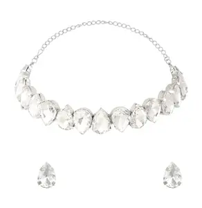 fabula Jewellery Silver Cubic Zirconia Crystal Choker Necklace Set - Party-Wear - For Women & Girls Stylish Latest (JRSET126_Z1)