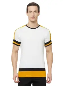 Hold IT Color Block Round Neck Cotton Regular T-Shirt for Men's White