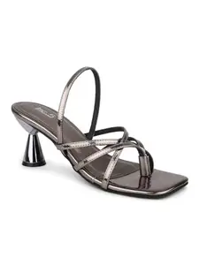 Inc.5 Women Pewter Striped Kitten Heeled Sandals