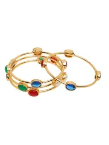 NVR Women's Set of 4 Gold-Plated Artificial Stone Studded Bangles
