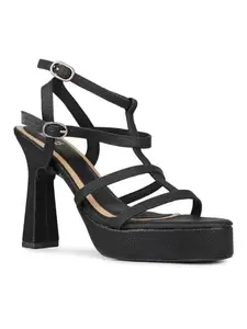 Inc.5 Womens Golden Party Wear Striped Open Toe Block Heel Sandals