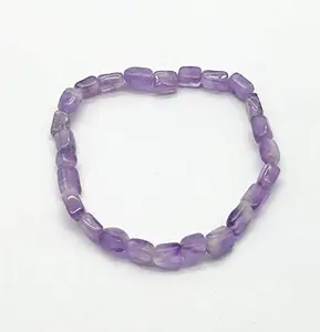 LKBEADS Natural Amethyst 4x5-5x9mm Cuboid Shape Smooth Cut Beads 7 inch Stretchable Bracelet for Men & Women|STBR_RR_00364_70